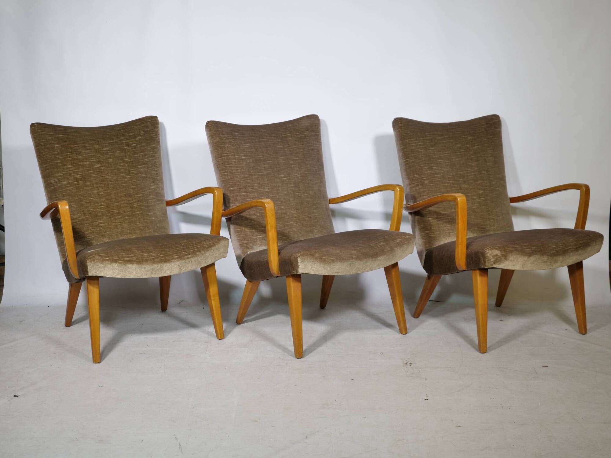 Mid Century Lounge Armchairs with Velvet Upholstery, Set of 3, 1960s