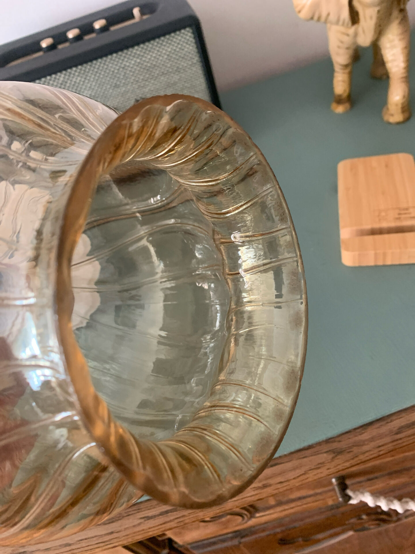 Vintage ribbed amber blown glass pendant - 1970s