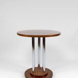 Modernist Art Deco pedestal table in walnut and chrome, France, Circa 1930