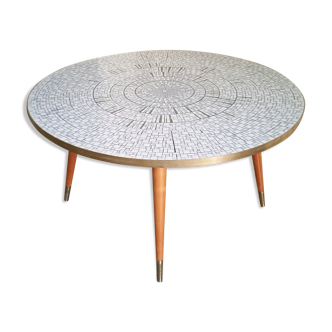 Table basse scandinave des années 50/60 mosaïque laiton