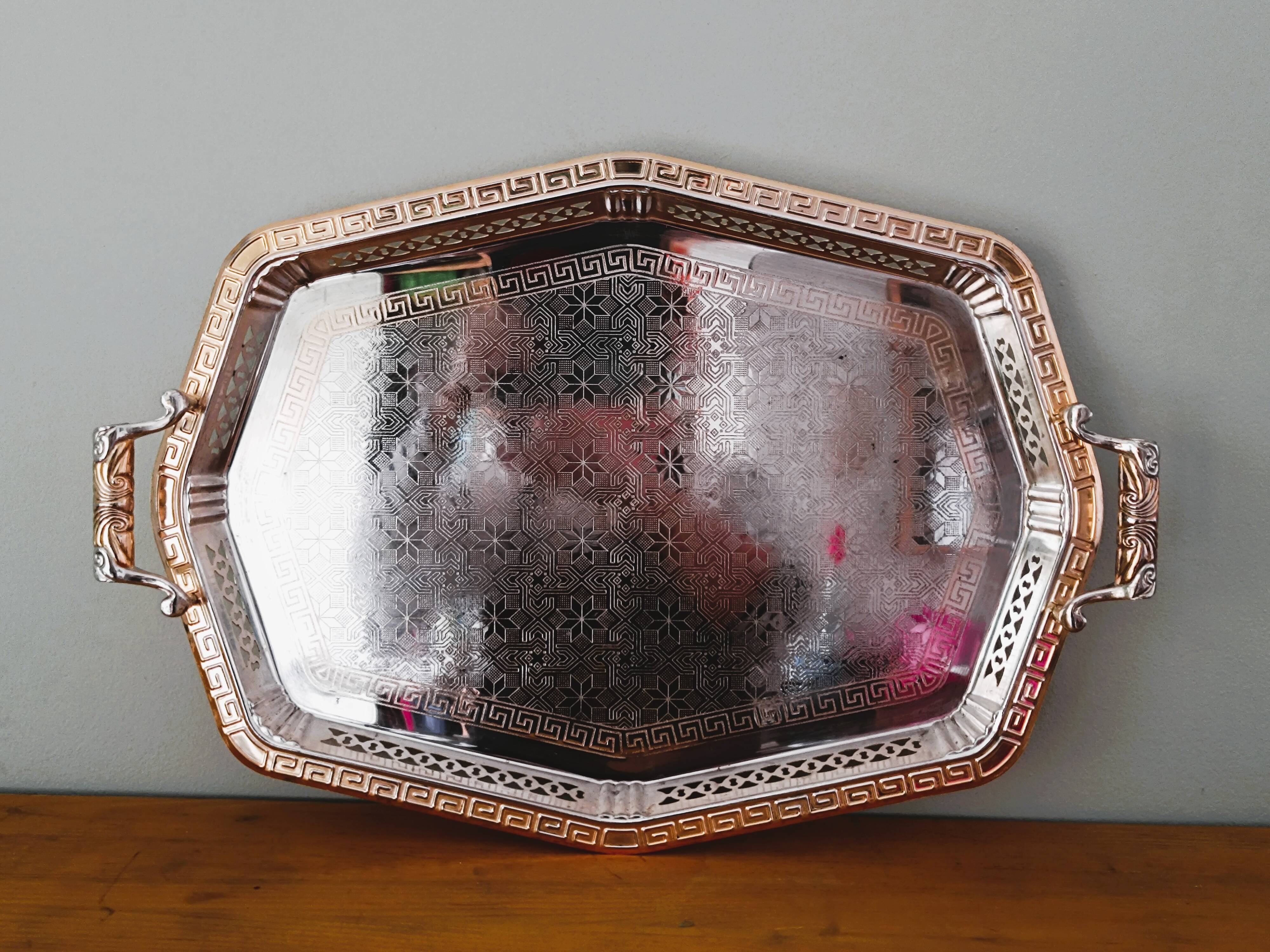 Antique silver-plated metal tray