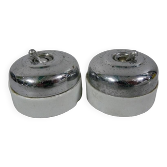Set of 2 old switches in chrome and porcelain