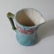 Antique Art Deco turquoise flowered slipware jug vase