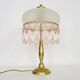 Table lamp, bedside lamp with two lights, brass base, pink globe and beads