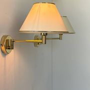 Vintage adjustable wall lamp, brass and beige fabric, France 1970