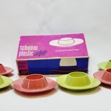 6 vintage plastic egg cups 1960s Schumm Plastic Style new in box