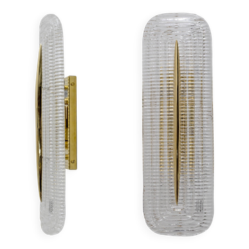 Pair of Modern Murano Glass Transparent and Brass Sconces, Italy