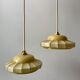 Pair of suspensions in opaline glass cream and silver border art deco 30s