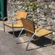Pair of 2 atypical armchairs wood, chrome and leather vintage 1980