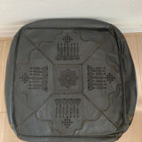 Moroccan vintage leather square pouf