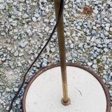 Floor lamp of the 70s in gilded brass lacquered beige metal and brown plastic 2 spots