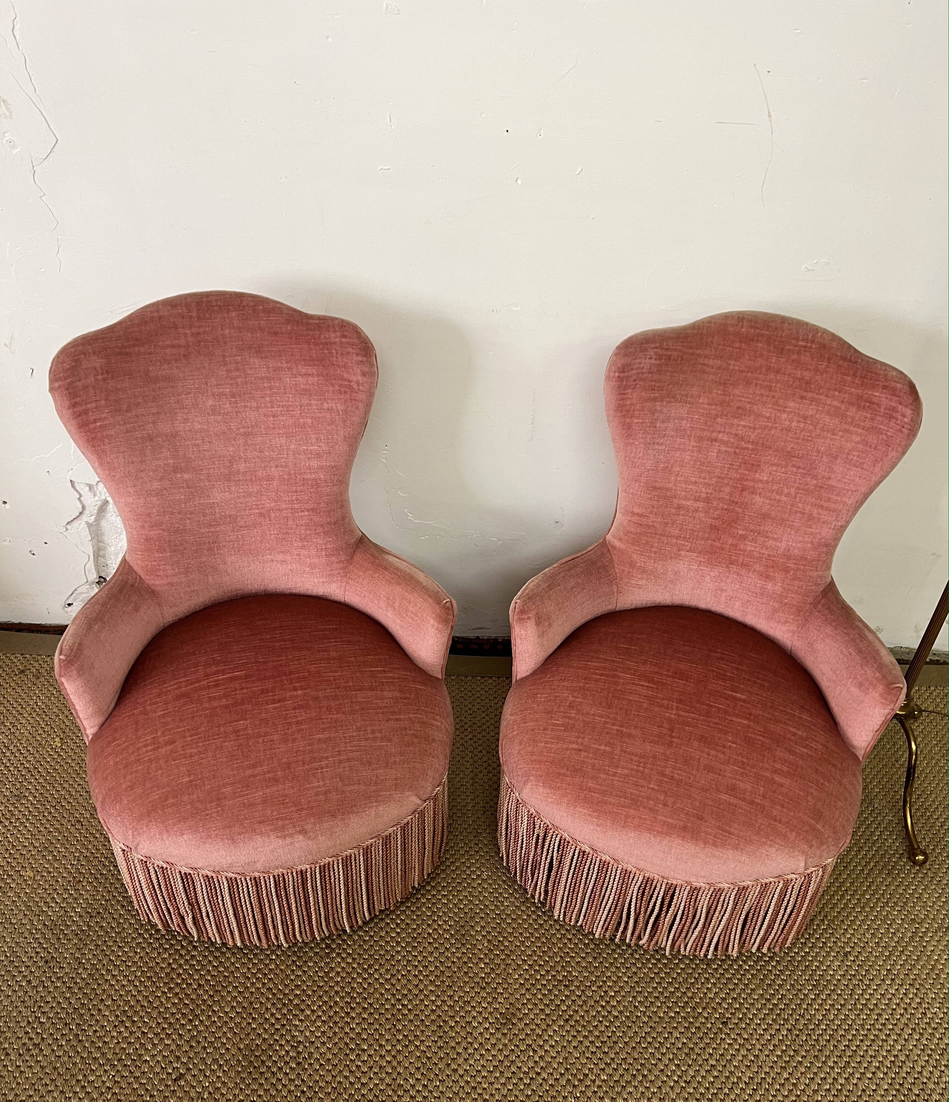 Paire de fauteuils crapaud rose poudré