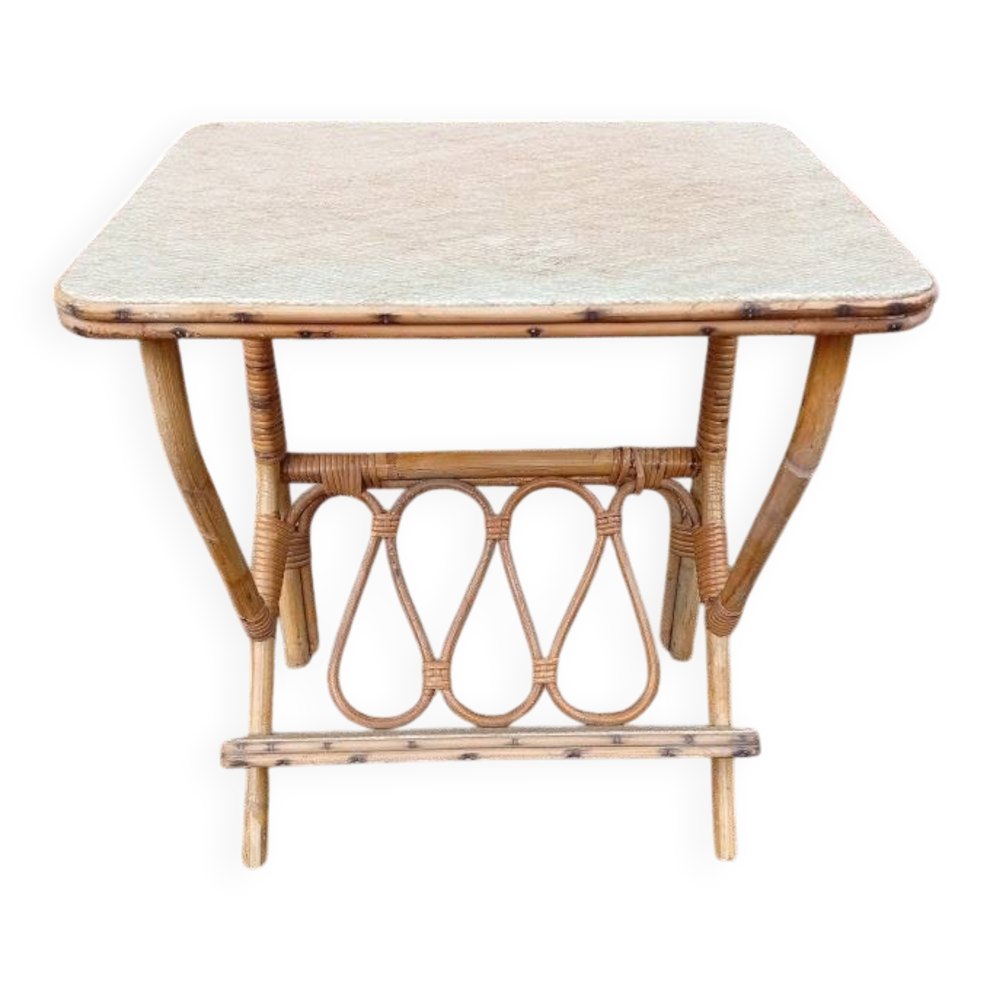 Table d'appoint bambou osier vintage
