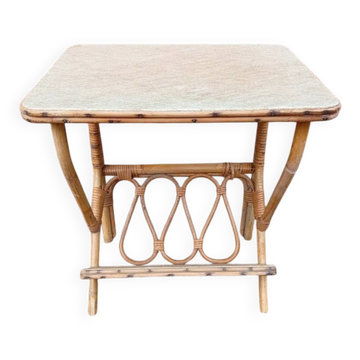 Table d'appoint bambou osier vintage