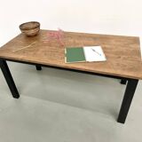 Solid oak dining table from the 70s with metal legs