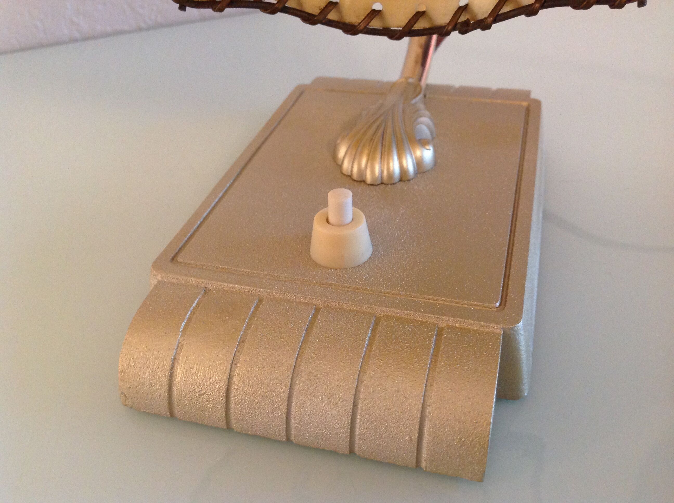 Brass bedside lamp and beige lampshade art deco style