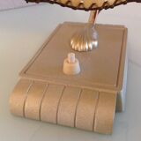 Brass bedside lamp and beige lampshade art deco style