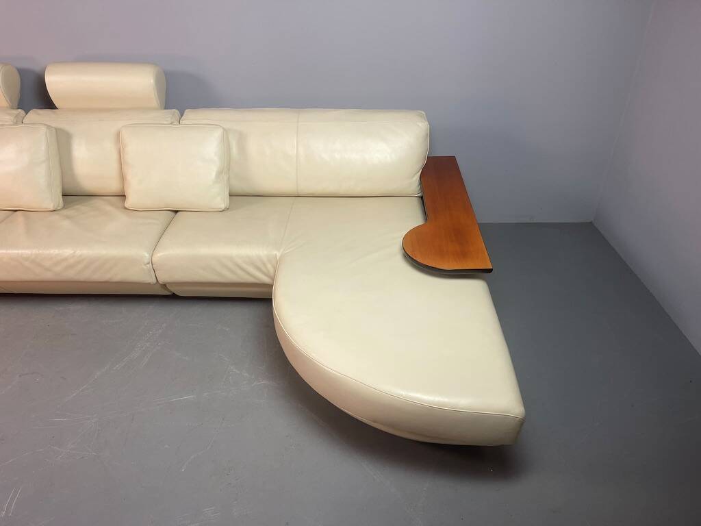 Exceptional Mid-Century Frighetto Italian Cream Leather Landscape Sofa with