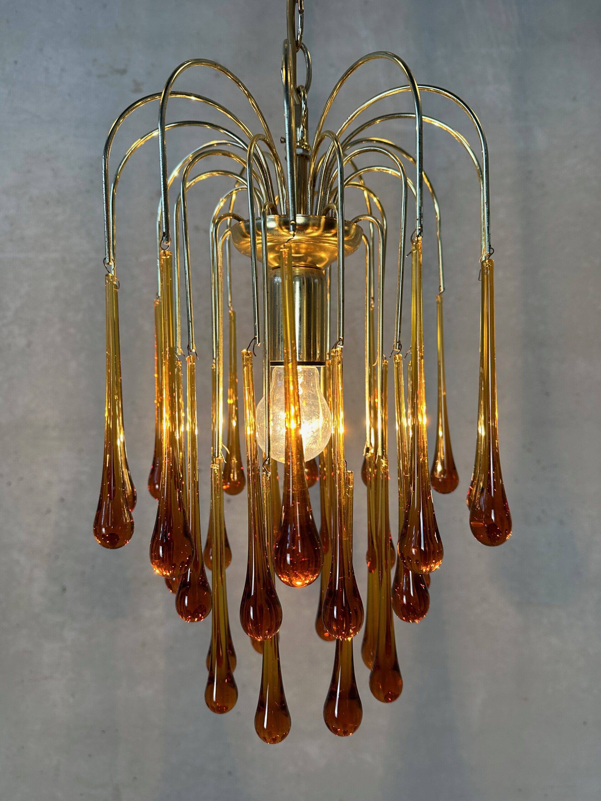 Vintage amber-coloured 'Teardrop' chandelier