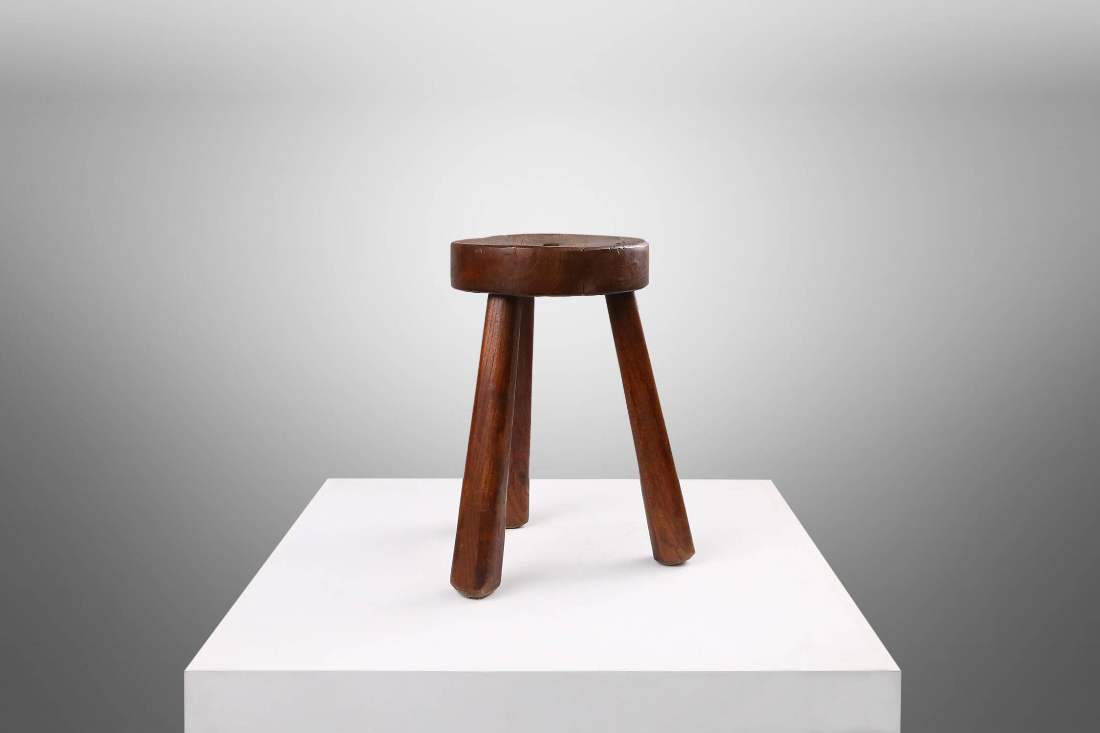 Rustic Wooden Stool with Handle, 1920s