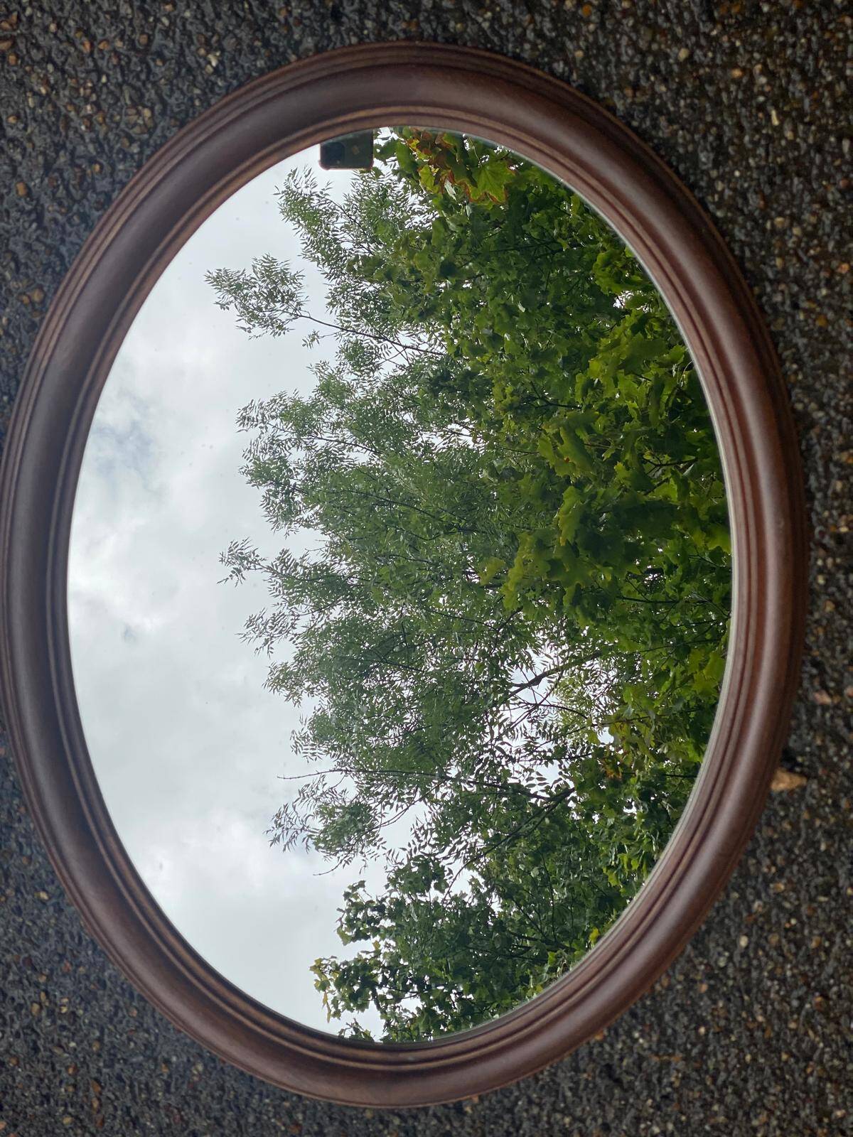 Miroir ovale vintage en bois massif 1960 82x60cm