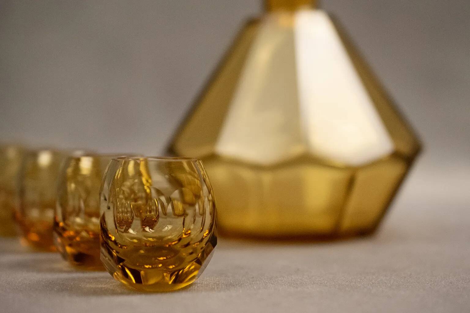 Art Deco Moser liqueur set in frosted orange glass