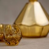 Art Deco Moser liqueur set in frosted orange glass