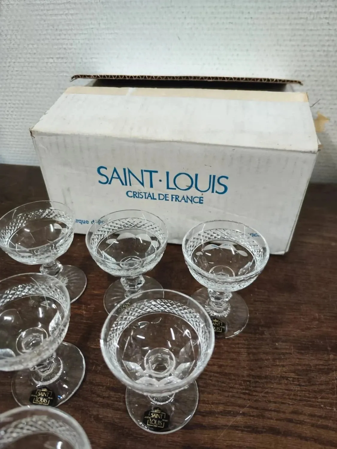 Set of 6 crystal digestif glasses from Saint Louis Trianon - NEW