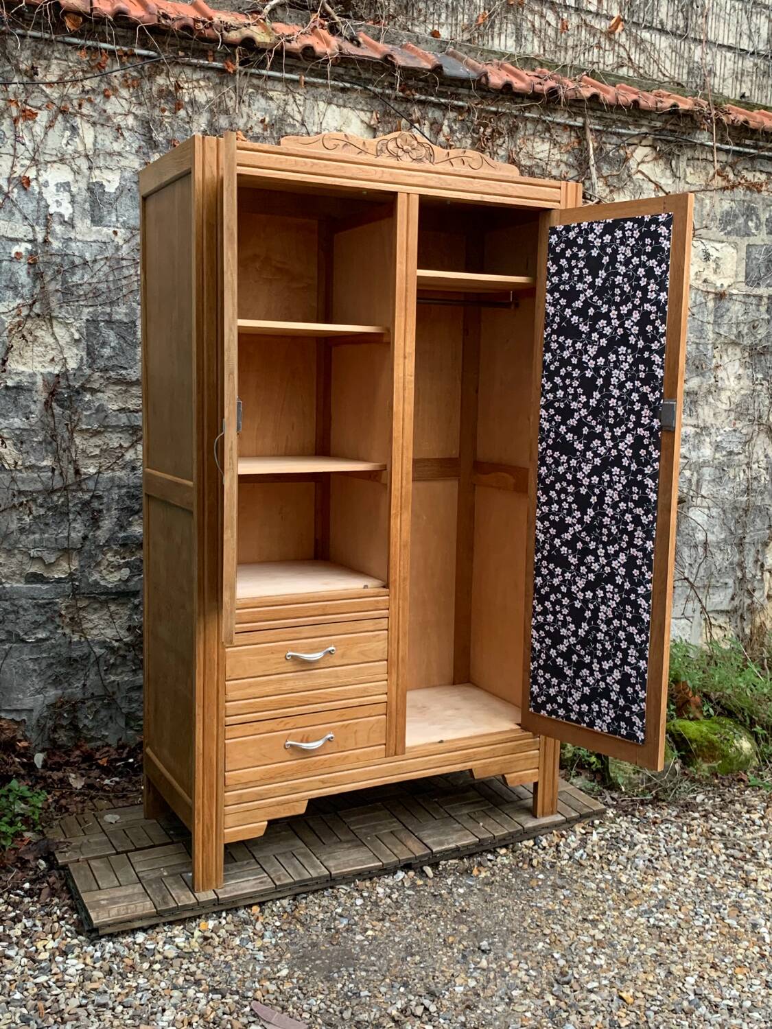 Parisian art deco hotel wardrobe in solid raw oak 1930