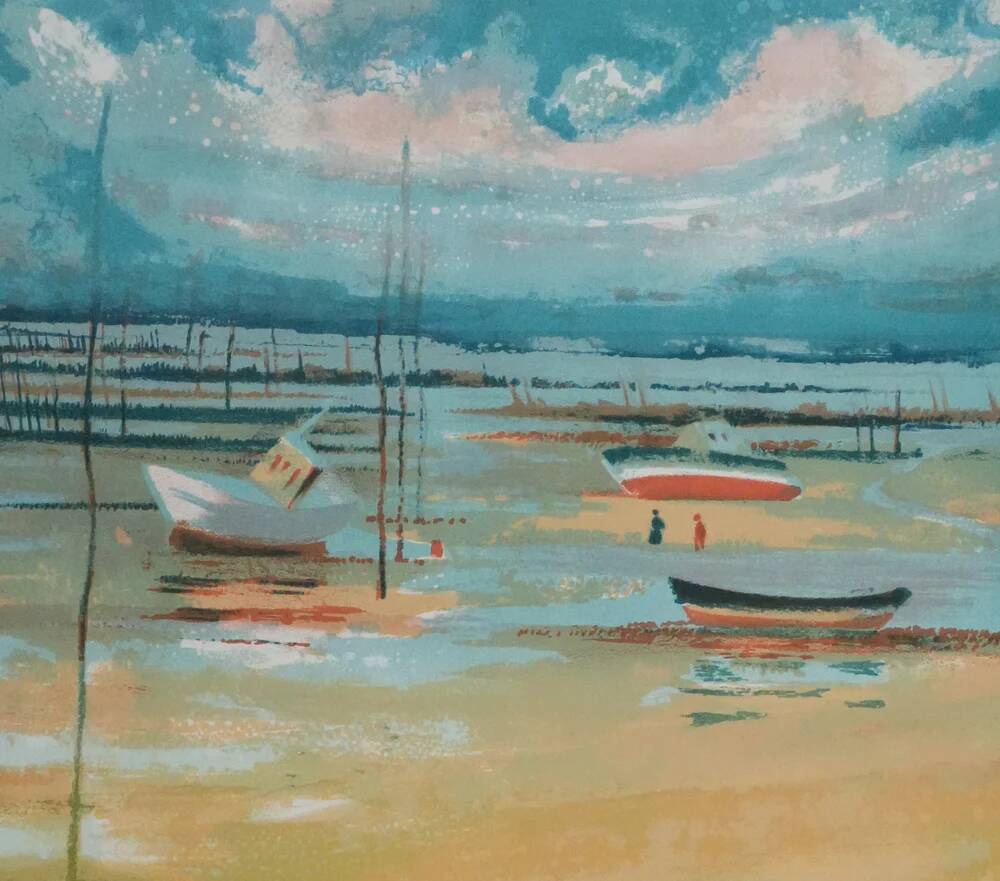 Paul COLLOMB: The ocean beach, original signed lithograph.