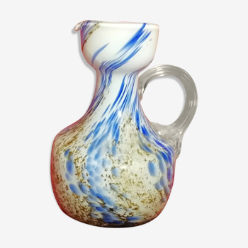 Former Clichy multilayer white blue blown glass pitcher