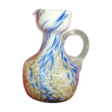 Ancien pichet verre soufflé Clichy multicouches bleu blanc