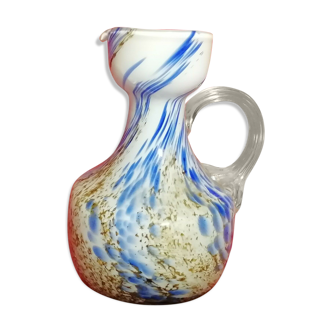 Former Clichy multilayer white blue blown glass pitcher