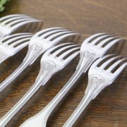 Set of 6 Cailar Bayard dessert forks, Coquille, monogrammed, early 20th century
