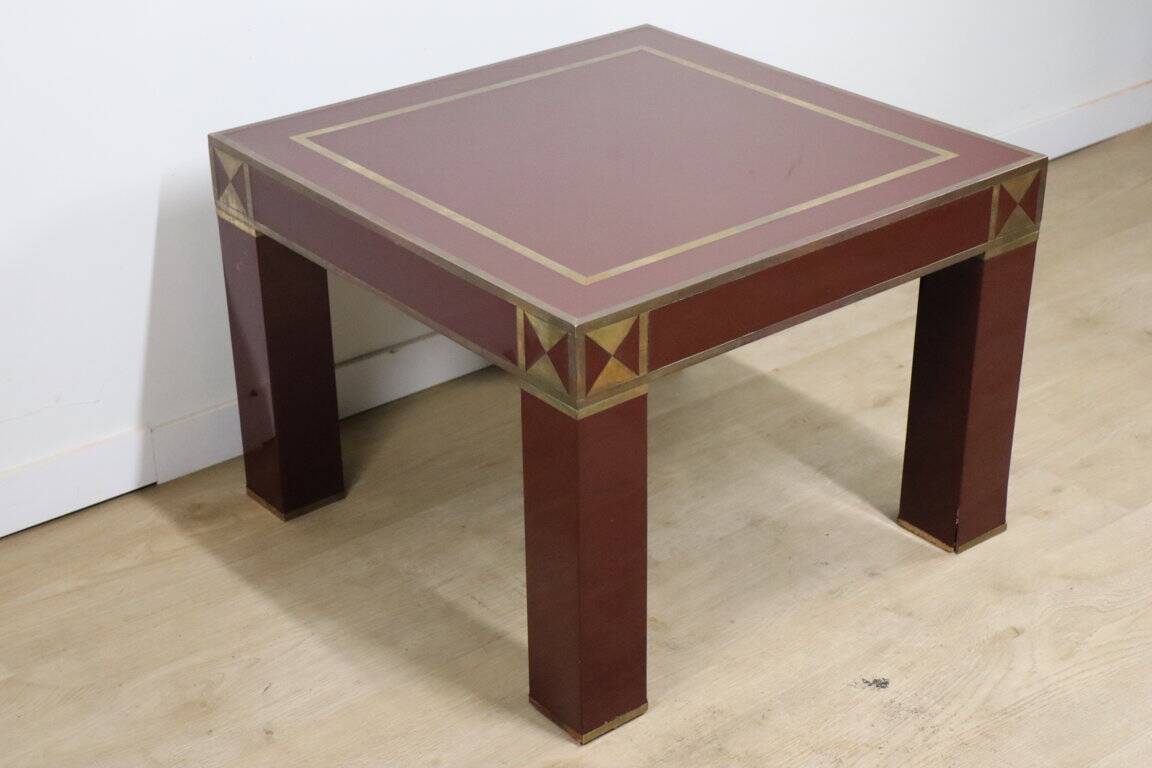 Vintage Jean-Claude Mahey coffee table in lacquered wood and brass, 1970