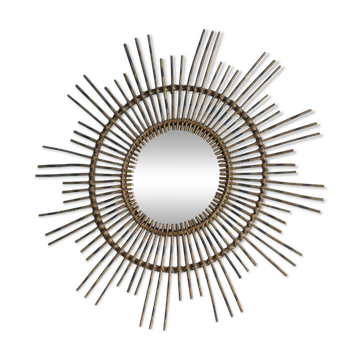 Miroir Sun vintage en osier, Italie, années 60