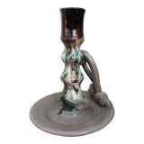 Marbled ceramic cellar rat candle holder signed