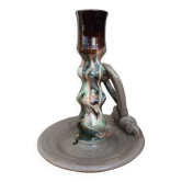 Marbled ceramic cellar rat candle holder signed