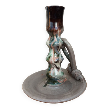 Marbled ceramic cellar rat candle holder signed