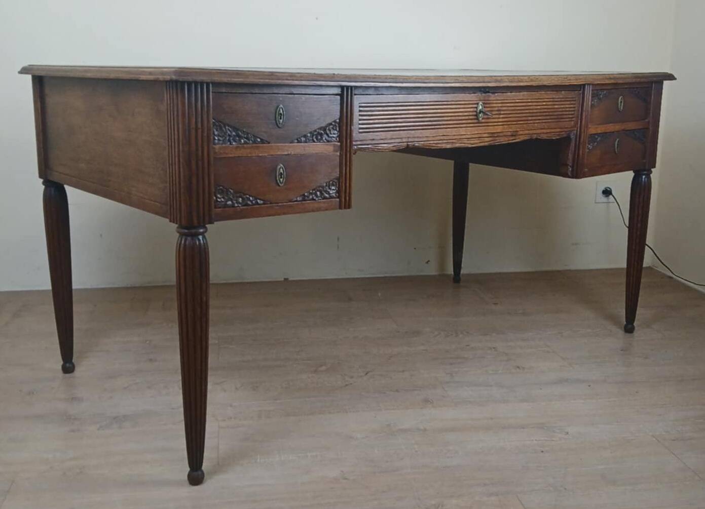 Very large oak center desk from the Art Deco period circa 1930