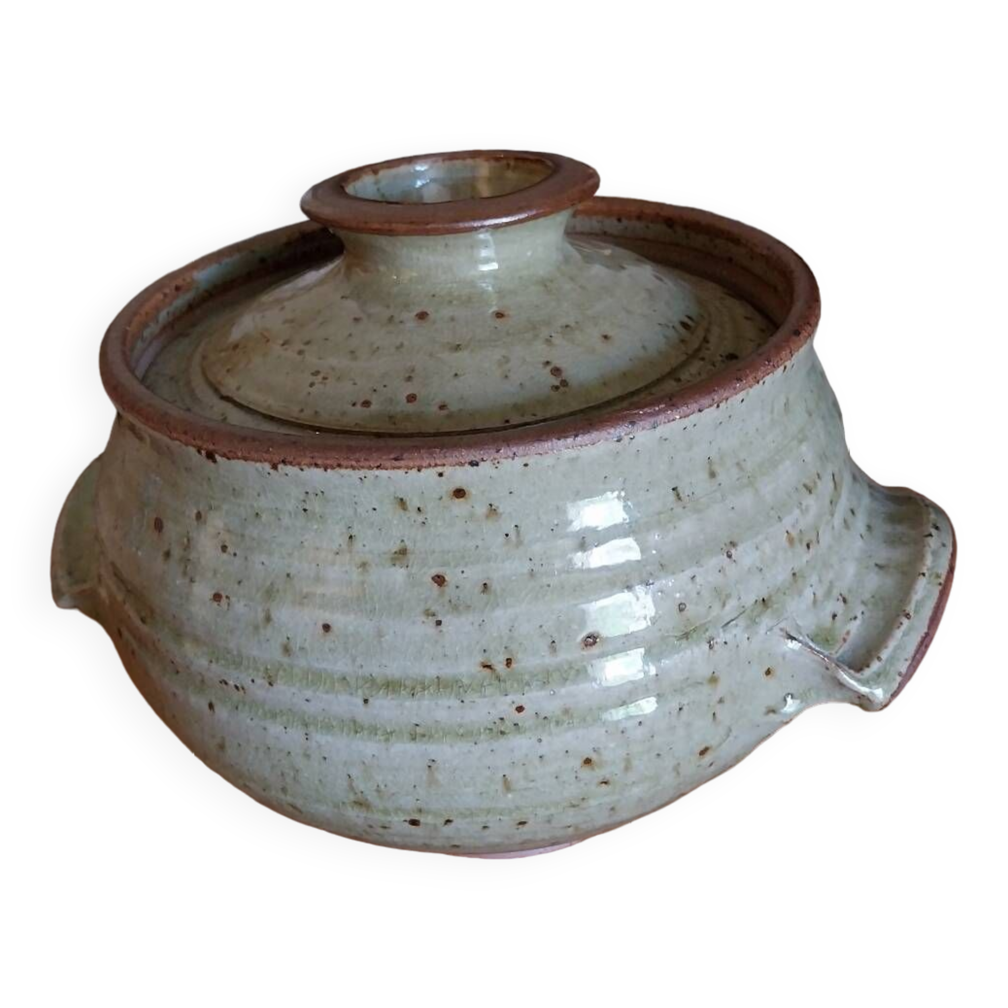 Vintage handcrafted enameled stoneware soup tureen