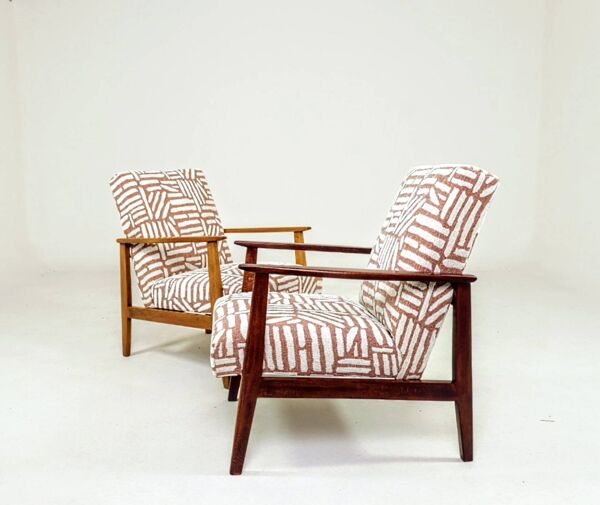 Fauteuil Vintage Design Corak Tissu Jacquard Rose Design MCM