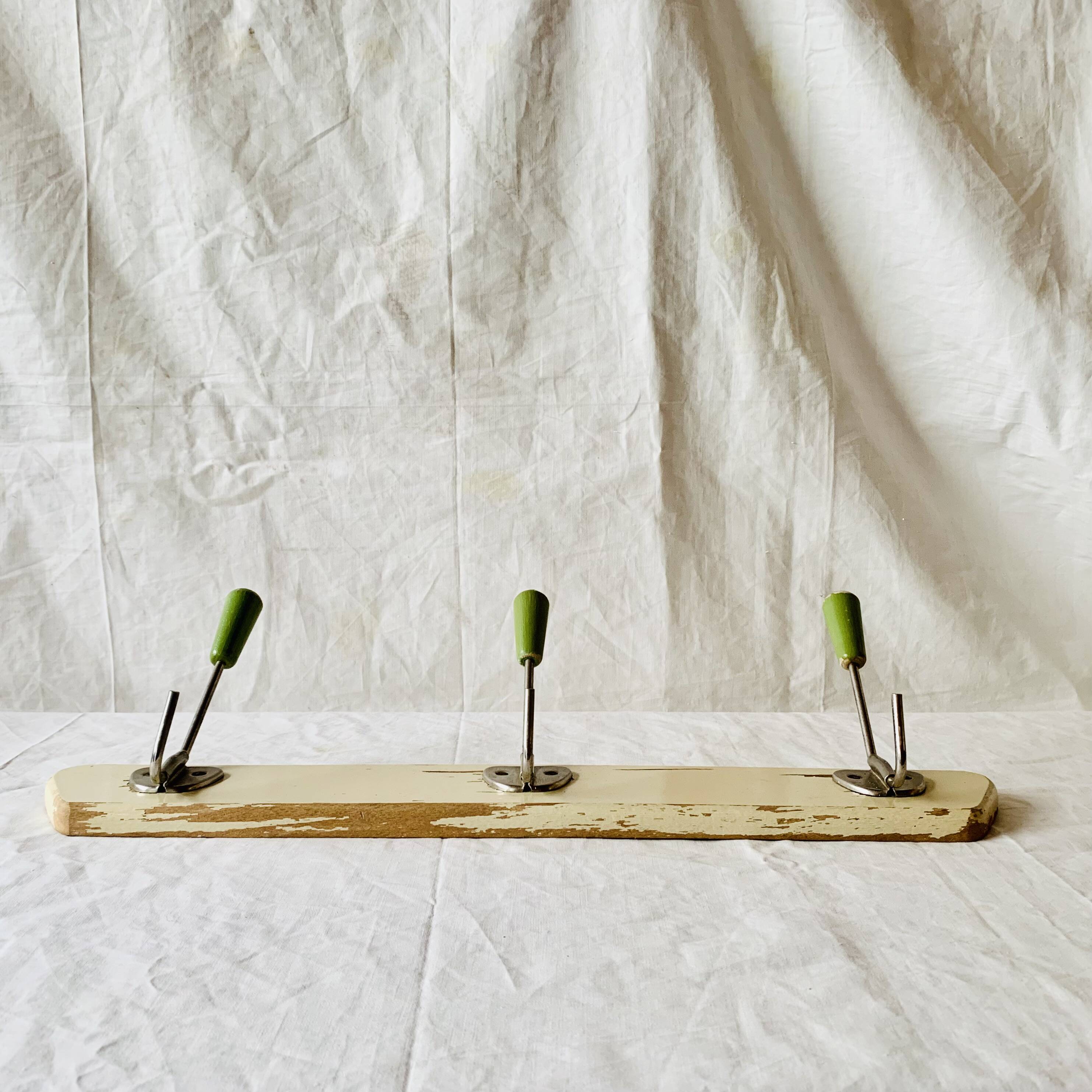 Vintage wooden wall coat rack - 3 hooks