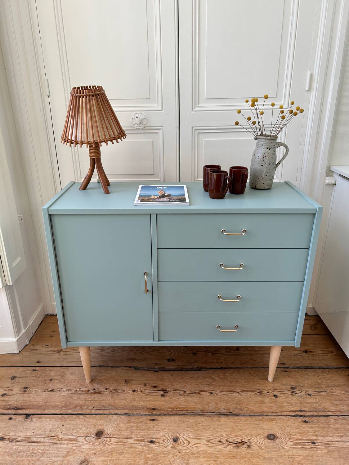 Vintage sideboard revisited in Almond Sarah Lavoine collection (Resources)