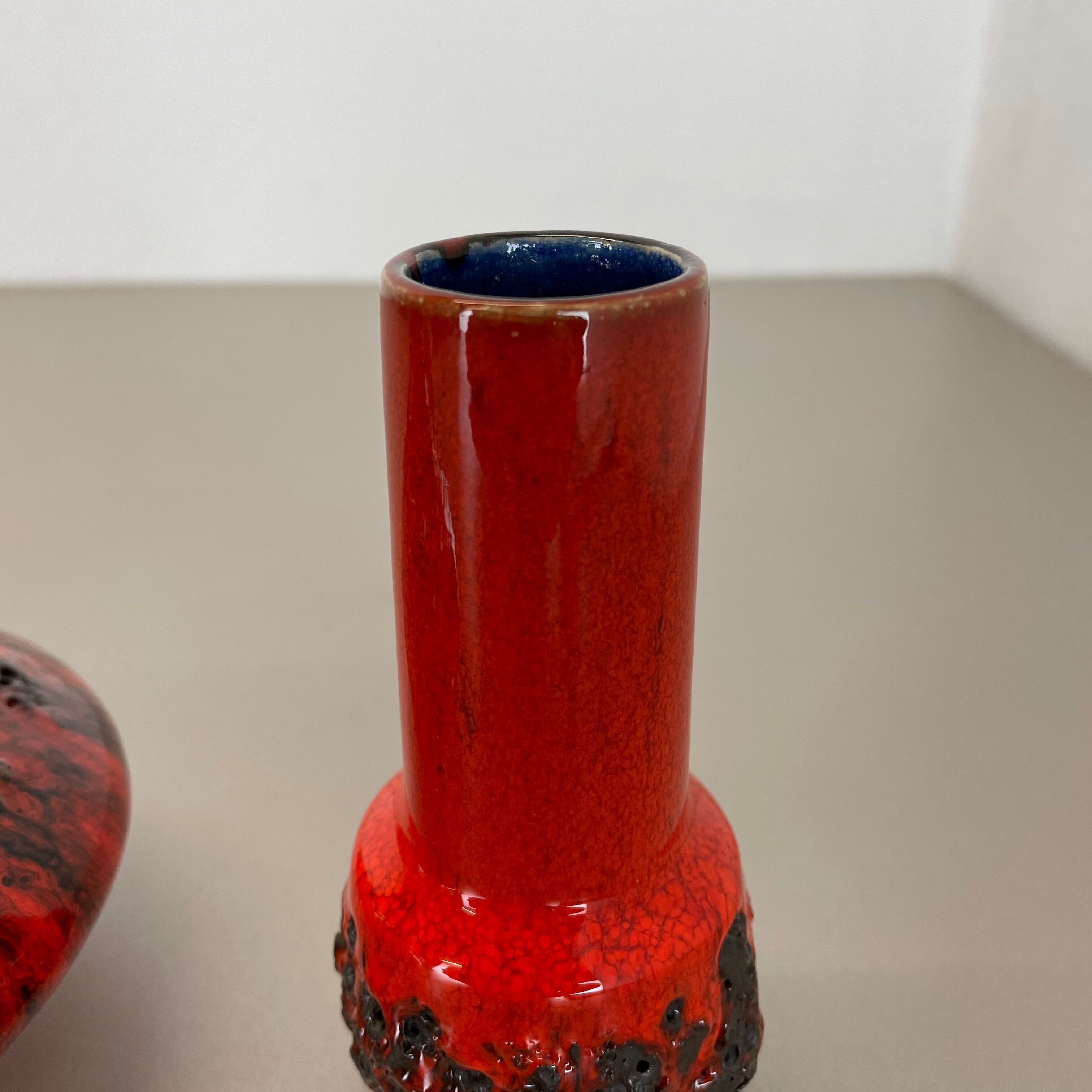Ensemble de 3 vases en poterie céramique rouge noir Otto Keramik Allemagne 1970