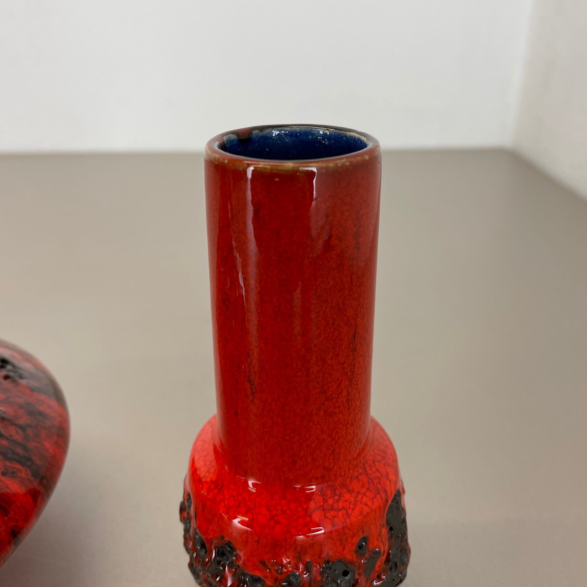 Set of 3 Red Black Ceramic Studio Pottery Vase Objects Otto Keramik Germany 1970