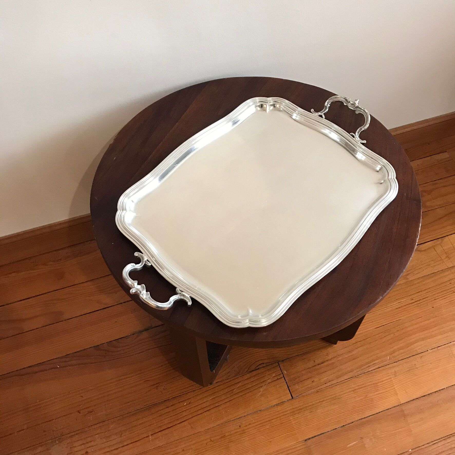 Silver metal serving tray