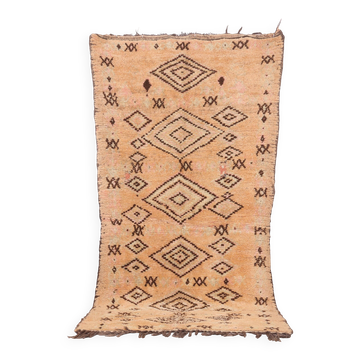 Tapis marocain vintage pêche 137 x 270 cm - Tapis berbère fait main - Tapis en laine