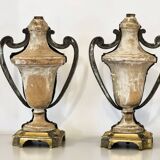 Pair of solid wood and bronze door handles, classical style, Italy 20th century.