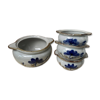 Set of 3 bowls + 1 large vintage ceramic pot